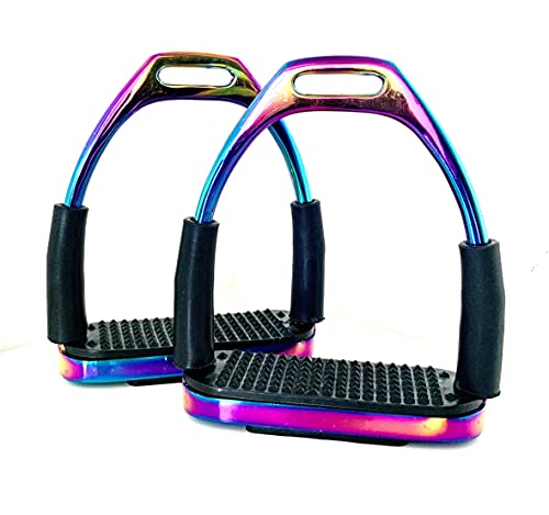 Flexibler Sicherheits-Steigbügel in Regenbogen-Optik, biegsam, aus Stahl, mit schwarzen Laufflächen, 12 cm von EXTREME