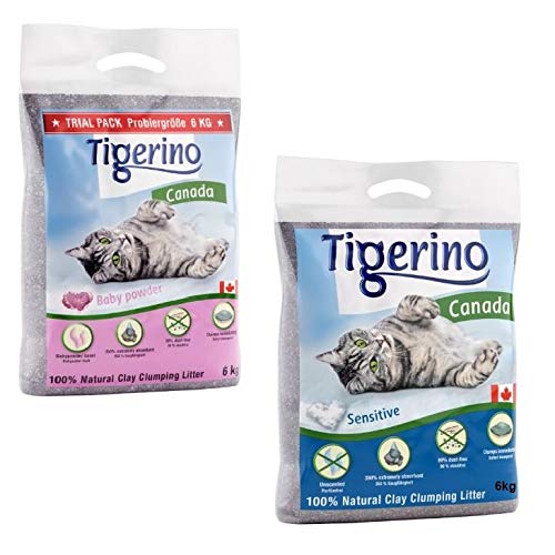 Extremely Tigerino Canada Katzenstreu - Babypowder duft 6kg und Tigerino Canada Katzenstreu - Sensitive 6kg kanadisches Katzenstreu aus 100% natürlichem Ton - saugfähig, ultra stark klumpend von Extremely