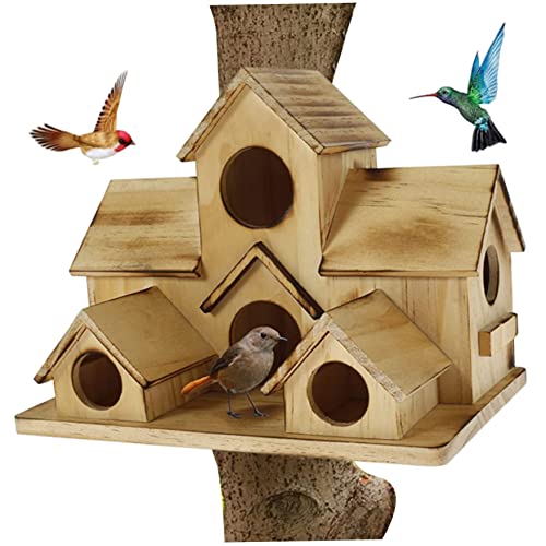 Vogelhäuser für Außenhölzer Vogelhaus Outdoor Vogelhäuser Multi -Loch -Vogelhaus mit 6 Köcher Vogelhütte für Gartendekoration im Freien von Eyccier