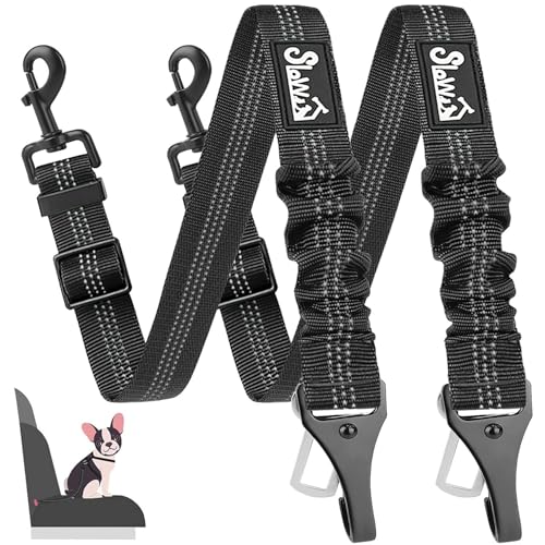 Eyein 2 Stück Hunde Sicherheitsgurt für Auto, Verstellbare Hundegurt fürs Auto mit Elastischer Ruckdämpfung, 3 in 1 reflektierend Hunde Anschnallgurt für alle Hunderassen & Autotypen, 70cm (Schwarz) von Eyein