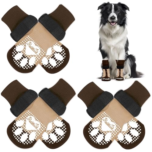 Eyein 3 Paar Doppelseitige Anti-Rutsch Socken für Hunde, Weiche Hundesocken Pfotenschutz mit verstellbarem Klettverschluss für Hartholzböden in Innenräumen, Braun, S Eyein 3 Paar Doppelseitige Anti-Rutsch Socken für Hunde, Weiche Hundesocken Pfotenschutz mit verstellbarem Klettverschluss für Hartholzböden in Innenräumen, Braun, S von Eyein