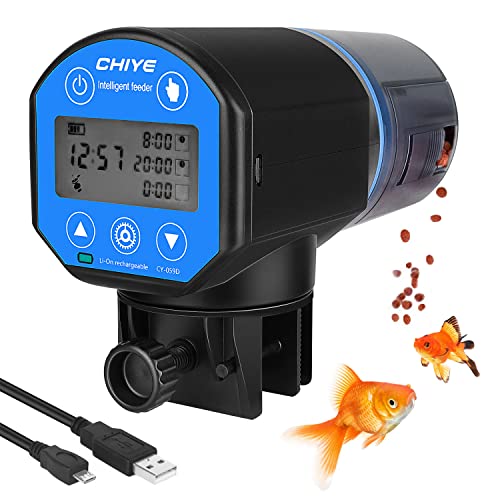 Eyein Futterautomat Aquarium, 700mAh USB aufladbar 200ml Große Kapazität Automatische Futterspender Fische mit Zeitanzeige, Feuchtigkeitsgeschützt Fischfutterspender für Aquarium, Fischtank von Eyein