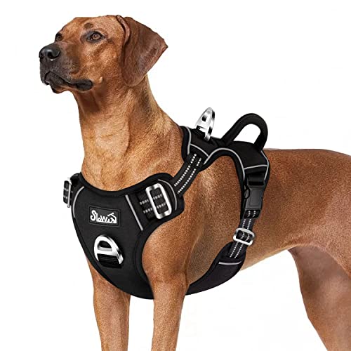 Eyein Hundegeschirr für Große Hunde, verstellbares atmungsaktives reflektierend, gepolstert und atmungsaktiv Brustgeschirr mit Griff und Frontbügel für tägliches Training (Schwarz, XL) von Eyein