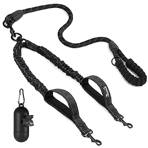 Eyein Doppelleine für 2 Hunde, Hundeleine für große Hunde, Flexible und reflektierende verhedderungsfreie Hundeleine mit 2 gepolsterten Griffen für Hund von 11 bis 68 kg (Grau) von Eyein