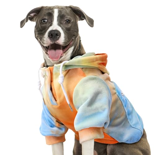 Eyein Hunde Hoodie für kleine mittlere und große Hunde, Warmer Flanell Hunde Kapuzenpulli mit Taschen und Leine Portal, Weiche Hundebekleidung für Frühling Herbst Winter, Orange-Blau Tie Dye, XXL Eyein Hunde Hoodie für kleine mittlere und große Hunde, Warmer Flanell Hunde Kapuzenpulli mit Taschen und Leine Portal, Weiche Hundebekleidung für Frühling Herbst Winter, Orange-Blau Tie Dye, XXL von Eyein