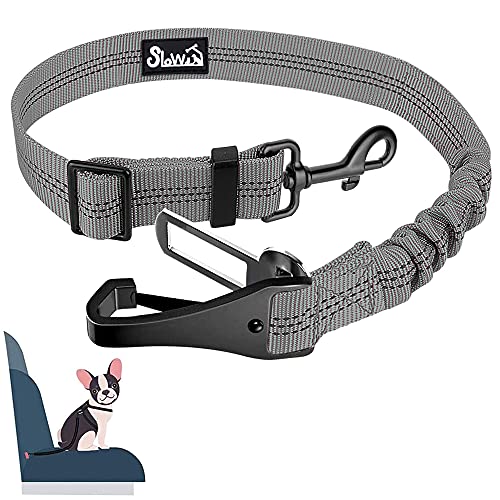 Eyein Hunde Sicherheitsgurt für Auto, Verstellbare Hundegurt fürs Auto mit Elastischer Ruckdämpfung, 3 in 1 reflektierend Hunde Anschnallgurt für alle Hunderassen & Autotypen, 70cm (Grau) von Eyein