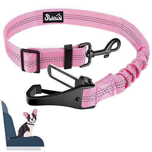 Eyein Hunde Sicherheitsgurt für Auto, Verstellbare Hundegurt fürs Auto mit Elastischer Ruckdämpfung, 3 in 1 reflektierend Hunde Anschnallgurt für alle Hunderassen & Autotypen, 70cm (Rosa) von Eyein