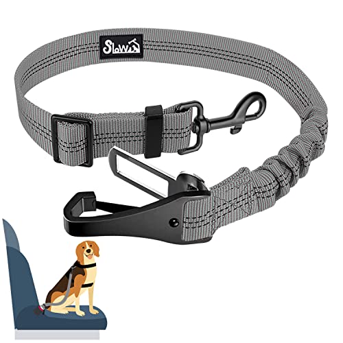 Eyein Hunde Sicherheitsgurt für Auto, Verstellbare Hundegurt fürs Auto mit Elastischer Ruckdämpfung, 3 in 1 reflektierend Hunde Anschnallgurt für alle Hunderassen & Autotypen, 90cm (Grau) von Eyein