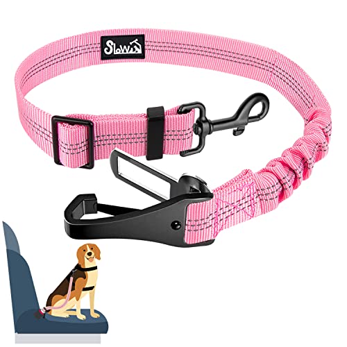 Eyein Hunde Sicherheitsgurt für Auto, Verstellbare Hundegurt fürs Auto mit Elastischer Ruckdämpfung, 3 in 1 reflektierend Hunde Anschnallgurt für alle Hunderassen & Autotypen, 90cm (Rosa) von Eyein