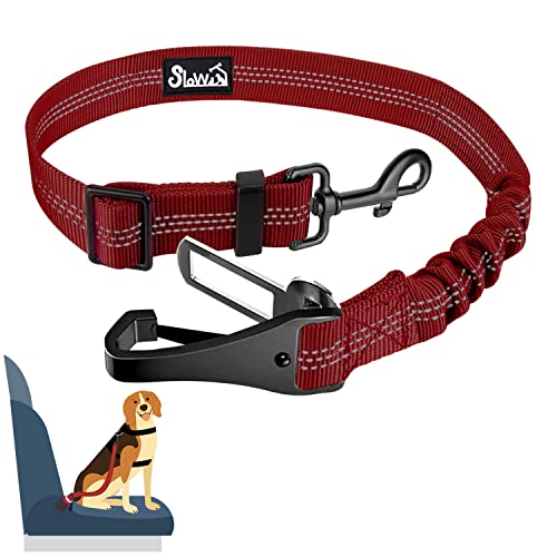 Eyein Hunde Sicherheitsgurt für Auto, Verstellbare Hundegurt fürs Auto mit Elastischer Ruckdämpfung, 3 in 1 reflektierend Hunde Anschnallgurt für alle Hunderassen & Autotypen, 90cm (Rot) von Eyein