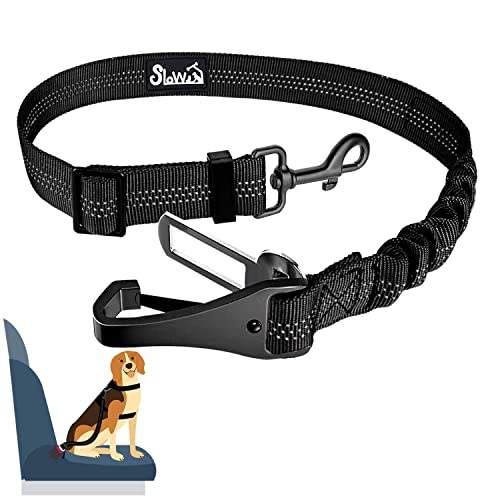 Eyein Hunde Sicherheitsgurt für Auto, Verstellbarer Hundegurt fürs Auto mit Elastischer Ruckdämpfung, 3 in 1 reflektierend Hunde Anschnallgurt für alle Hunderassen & Autotypen, 90cm (Schwarz) von Eyein