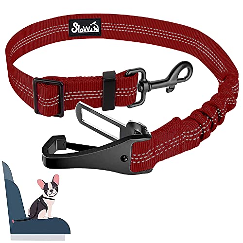 Eyein Hunde Sicherheitsgurt für Auto, Verstellbare Hundegurt fürs Auto mit Elastischer Ruckdämpfung, 3 in 1 reflektierend Hunde Anschnallgurt für alle Hunderassen & Autotypen, 70cm (Rot) von Eyein