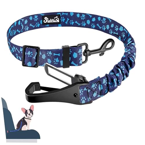 Eyein Hunde Sicherheitsgurt für Auto, Verstellbare Hundegurt fürs Auto mit Elastischer Ruckdämpfung, 3 in 1 reflektierend Hunde Anschnallgurt für alle Hunderassen & Autotypen, 70cm (Blau) von Eyein