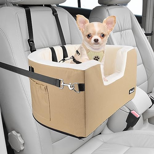 Eyein Hunde Autositz für kleine Hunde, Vollständig Abnehmbarer und waschbarer erhöhter Autositz, weicher tragbarer Hundesitz mit Sicherheitsgurt und Kissen für Hunde bis zu 8 kg von Eyein