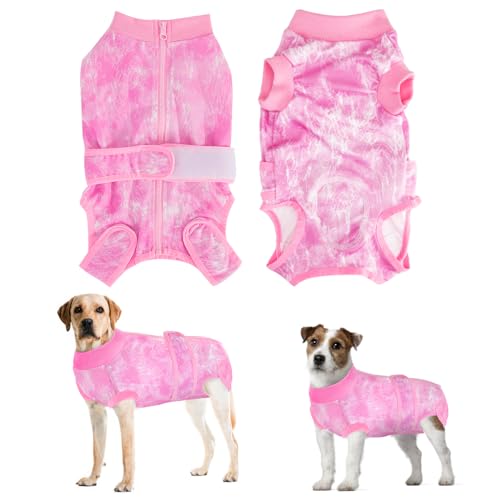 Eyein Hundebody Nach Op, Atmungsaktiver, weicher Einteiler für Hunde mit Reißverschluss und Gürtel zum Schutz von Wunden, E-Halsband Alternative für Haustiere (Rosa, XL) von Eyein