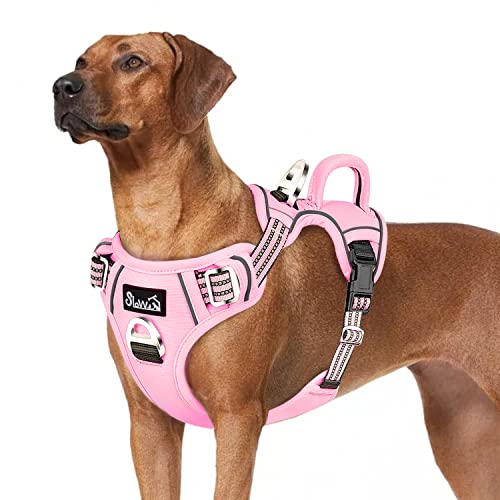 Eyein Hundegeschirr für Große Hunde, Anti Zug Brustgeschirr mit 2 Leinenclips und leicht zu bedienendem Griff, Verstellbare und reflektierende Gepolstert Geschirr für tägliches Training (Rosa, L) von Eyein