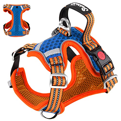 Eyein Hundegeschirr für Kleine Mittelgroße Hunde, Air Mesh Atmungsaktiv Brustgeschirr mit weichem Griff und Abschließbare Karabiner, ausbruchsicher reflektierend Hund Geschirr für Welpen, Orange, M von Eyein