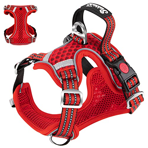 Eyein Hundegeschirr für Kleine Mittelgroße Hunde, Air Mesh Atmungsaktiv Brustgeschirr mit weichem Griff und Abschließbare Karabiner, ausbruchsicher reflektierend Hund Geschirr für Welpen, Rot, M von Eyein