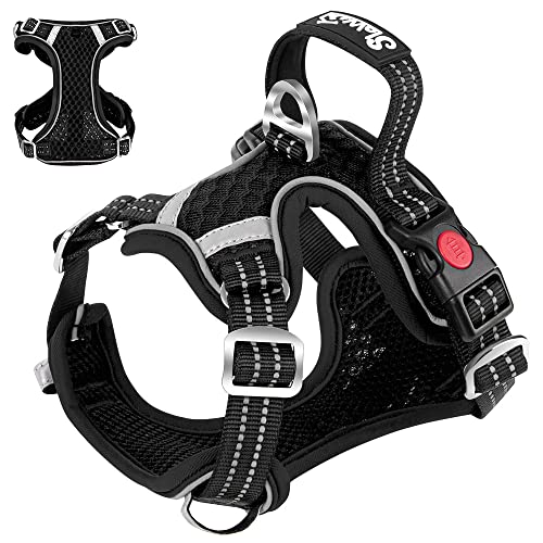 Eyein Hundegeschirr für Kleine Mittelgroße Hunde, Air Mesh Atmungsaktiv Brustgeschirr mit weichem Griff und Abschließbare Karabiner, ausbruchsicher reflektierend Hund Geschirr für Welpen, Schwarz, M von Eyein