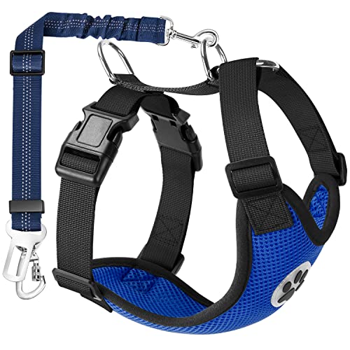 Eyein Hundegeschirr mit Sicherheitsgurt für Auto, 2 Karabinerhaken - verbunden mit Sicherheitsgurt-Schnalle, Kinder-Sicherheitssitz oder Trunk, verstellbare atmungsaktiv Geschirr (Blau, S) Eyein Hundegeschirr mit Sicherheitsgurt für Auto, 2 Karabinerhaken - verbunden mit Sicherheitsgurt-Schnalle, Kinder-Sicherheitssitz oder Trunk, verstellbare atmungsaktiv Geschirr (Blau, S) von Eyein