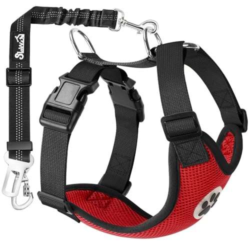 Eyein Hundegeschirr mit Sicherheitsgurt für Auto, 2 Karabinerhaken - verbunden mit Sicherheitsgurt-Schnalle, Kinder-Sicherheitssitz oder Trunk, verstellbare atmungsaktiv Geschirr (Rot, L) Eyein Hundegeschirr mit Sicherheitsgurt für Auto, 2 Karabinerhaken - verbunden mit Sicherheitsgurt-Schnalle, Kinder-Sicherheitssitz oder Trunk, verstellbare atmungsaktiv Geschirr (Rot, L) von Eyein