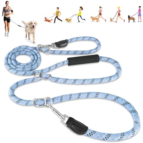 Eyein Hundeleine 3m für Kleine mittelgroße Hunde, 8in1 Schleppleine mit 3 Verstellbare Schnalle und Griffen, Reflektierende Doppelleine für 2 Hunde - Unter 100KG, Verdickte Freihandleinen, Blau von Eyein