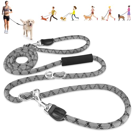 Eyein Hundeleine 3m für Kleine mittelgroße Hunde, 8in1 Schleppleine mit 3 Verstellbare Schnalle und Griffen, Reflektierende Doppelleine für 2 Hunde - Unter 100KG, Verdickte Freihandleinen, Hellgrau Eyein Hundeleine 3m für Kleine mittelgroße Hunde, 8in1 Schleppleine mit 3 Verstellbare Schnalle und Griffen, Reflektierende Doppelleine für 2 Hunde - Unter 100KG, Verdickte Freihandleinen, Hellgrau von Eyein