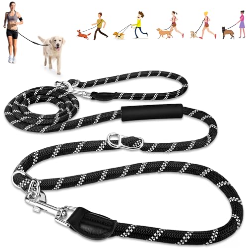 Eyein Hundeleine 3m für Kleine mittelgroße Hunde, 8in1 Schleppleine mit 3 Verstellbare Schnalle und Griffen, Reflektierende Doppelleine für 2 Hunde - Unter 100KG, Verdickte Freihandleinen, Schwarz von Eyein