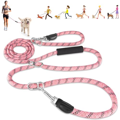 Eyein Hundeleine 3m für Kleine mittelgroße Hunde, 8in1 Schleppleine mit 3 Verstellbare Schnalle und Griffen, Reflektierende Doppelleine für 2 Hunde - Unter 100KG, Verdickte Freihandleinen, Rosa von Eyein