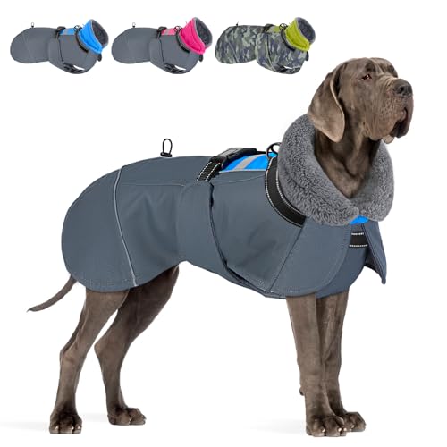 Eyein Hundemantel Winter für Große Hunde, Wasserdicht Hundejacke mit warmem Fleecefutter und Halsband, Winddichter Wintermantel Hund mit Bauchschutz und Verstellbarem Brustriemen, Blau, XL Eyein Hundemantel Winter für Große Hunde, Wasserdicht Hundejacke mit warmem Fleecefutter und Halsband, Winddichter Wintermantel Hund mit Bauchschutz und Verstellbarem Brustriemen, Blau, XL von Eyein