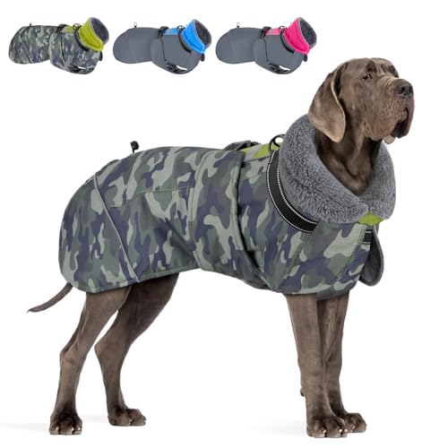 Eyein Hundemantel Winter für Große Hunde, Wasserdicht Hundejacke mit warmem Fleecefutter und Halsband, Winddichter Wintermantel Hund mit Bauchschutz und Verstellbarem Brustriemen, Grün, XXXL Eyein Hundemantel Winter für Große Hunde, Wasserdicht Hundejacke mit warmem Fleecefutter und Halsband, Winddichter Wintermantel Hund mit Bauchschutz und Verstellbarem Brustriemen, Grün, XXXL von Eyein