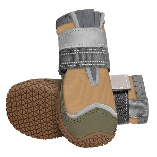 Eyein Hundeschuhe Pfotenschutz, 2 Stück Wasserabweisend Hundeschuhe mit Rutschfester Sohle und reflektierendem Klettverschluss für kleine, mittlere und große Hunde, Sport im Freien, Braun, Größe 0 von Eyein