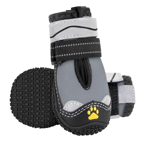 Eyein Hundeschuhe Pfotenschutz, 2 Stück Wasserabweisend Hundeschuhe mit Rutschfester Sohle und reflektierendem Klettverschluss für kleine, mittlere und große Hunde, Sport im Freien, Grau, Größe 3 von Eyein