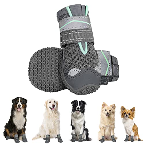 Eyein Hundeschuhe Pfotenschutz, 2 Stück atmungsaktiv Hundeschuhe mit Rutschfester Sohle und reflektierendem Klettverschluss für kleine, mittlere und große Hunde, Sport im Freien, Dunkelgrau, Größe 5 von Eyein