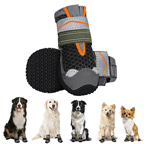 Eyein Hundeschuhe Pfotenschutz, 2 Stück atmungsaktiv Hundeschuhe mit Rutschfester Sohle und reflektierendem Klettverschluss für kleine, mittlere und große Hunde, Sport im Freien, Schwarz, Größe 0 von Eyein