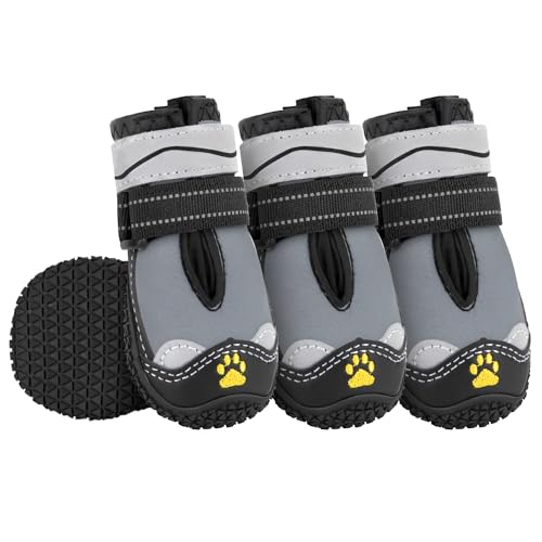 Eyein Hundeschuhe Pfotenschutz, 4 Stück Wasserabweisend Hundeschuhe mit Rutschfester Sohle und reflektierendem Klettverschluss für kleine, mittlere und große Hunde, Sport im Freien, Grau, Größe 3 Eyein Hundeschuhe Pfotenschutz, 4 Stück Wasserabweisend Hundeschuhe mit Rutschfester Sohle und reflektierendem Klettverschluss für kleine, mittlere und große Hunde, Sport im Freien, Grau, Größe 3 von Eyein