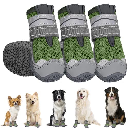 Eyein Hundeschuhe Pfotenschutz, 4 Stück atmungsaktiv Hundeschuhe mit Rutschfester Sohle und reflektierendem Klettverschluss für kleine, mittlere und große Hunde, Sport im Freien, Dunkelgrün, Größe 7 Eyein Hundeschuhe Pfotenschutz, 4 Stück atmungsaktiv Hundeschuhe mit Rutschfester Sohle und reflektierendem Klettverschluss für kleine, mittlere und große Hunde, Sport im Freien, Dunkelgrün, Größe 7 von Eyein
