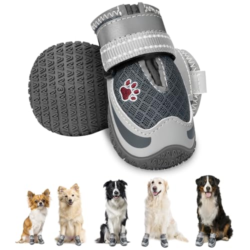 Eyein 2 Stück Hundeschuhe, Masche Atmungsaktiv Hundeschuhe Pfotenschutz mit Rutschfester Sohle für heiße Sommerböden, Reflektierende Hundeschuhe für nächtliche Spaziergänge im Freien, Grau, Größe 8 Eyein 2 Stück Hundeschuhe, Masche Atmungsaktiv Hundeschuhe Pfotenschutz mit Rutschfester Sohle für heiße Sommerböden, Reflektierende Hundeschuhe für nächtliche Spaziergänge im Freien, Grau, Größe 8 von Eyein
