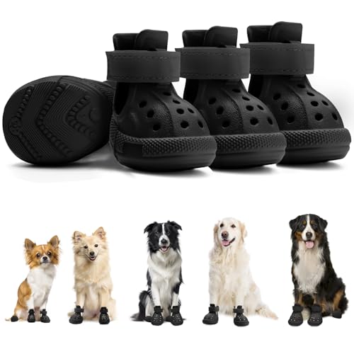 Eyein Hundeschuhe Pfotenschutz Sommer, Atmungsaktive rutschfeste Hundesandalen mit Verstellbare Reflektorstreifen für kleine, mittlere und große Hunde, leicht an- und ausziehbar (Schwarz, Größe 2) von Eyein