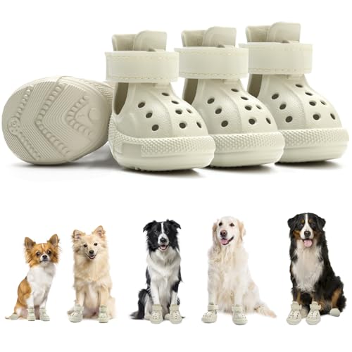 Eyein Hundeschuhe Pfotenschutz Sommer, Atmungsaktive rutschfeste Hundesandalen mit Verstellbare Reflektorstreifen für kleine, mittlere und große Hunde, leicht an- und ausziehbar (Weiß, Größe 4) von Eyein