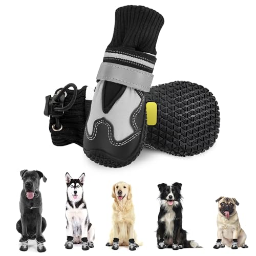 Eyein Hundeschuhe Pfotenschutz Winter, 2 Stück wasserdicht Hundeschuhe mit warmem Fleece und hohem Design, rutschfeste Hunde Schuhe Outdoor mit reflektierendem Klettverschluss, Größe 1 Eyein Hundeschuhe Pfotenschutz Winter, 2 Stück wasserdicht Hundeschuhe mit warmem Fleece und hohem Design, rutschfeste Hunde Schuhe Outdoor mit reflektierendem Klettverschluss, Größe 1 von Eyein