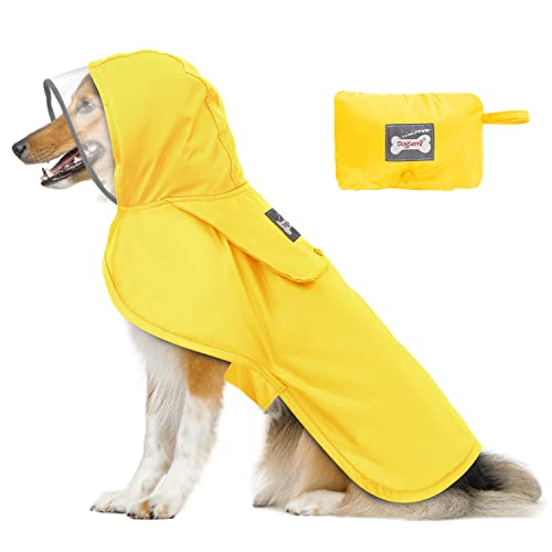 Eyein Kleiner Regenmantel mit transparenter Kapuze, wasserdicht für Hunde mit Haken- und Schleifenverschlüssen und reflektierendem Streifen, wasserdicht mit kompakter Tasche von Eyein