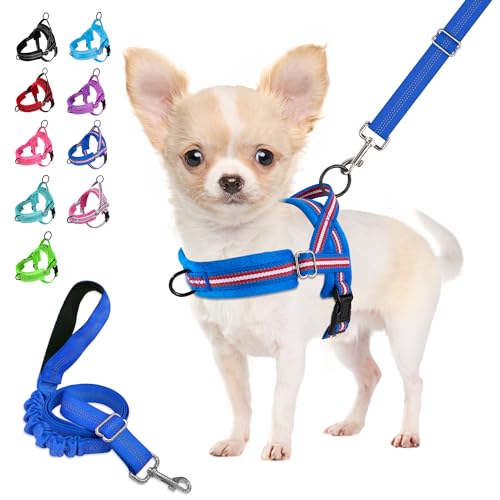 Eyein Hundegeschirr mit Leine für mittelgroße Kleine Hunde, Weich gepolsterter No-Pull Brustgeschirr mit 2 Leinenclips, Leichtgewicht Reflektierend Geschirr Hals und Brust verstellbar (Dunkelblau, XS) von Eyein