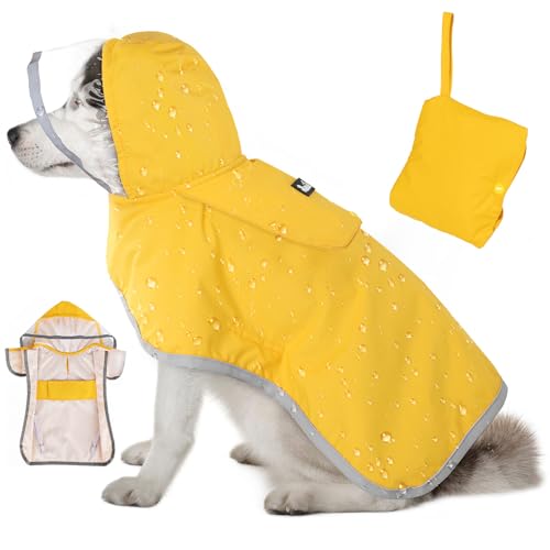 Eyein Wasserdichter Hunderegenmantel, Regenmantel für Mittlerer Hunde mit Kapuze und weichem Futter, Verstellbare Hunderegenjacke mit reflektierenden Streifen, Winddicht und leicht, Gelb, L Eyein Wasserdichter Hunderegenmantel, Regenmantel für Mittlerer Hunde mit Kapuze und weichem Futter, Verstellbare Hunderegenjacke mit reflektierenden Streifen, Winddicht und leicht, Gelb, L von Eyein