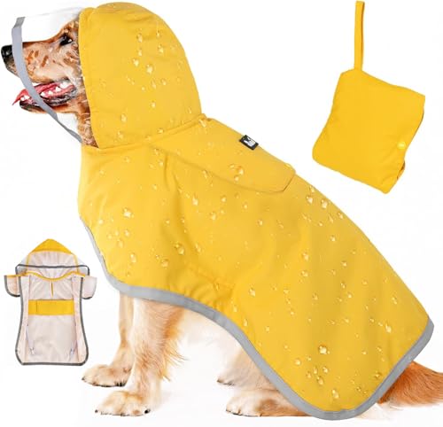 Eyein Wasserdichter Hunderegenmantel, Regenmantel für Große Hunde mit Kapuze und weichem Futter, Verstellbare Hunderegenjacke mit reflektierenden Streifen, Winddicht und leicht, Gelb, XXL Eyein Wasserdichter Hunderegenmantel, Regenmantel für Große Hunde mit Kapuze und weichem Futter, Verstellbare Hunderegenjacke mit reflektierenden Streifen, Winddicht und leicht, Gelb, XXL von Eyein