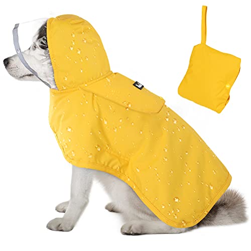 Eyein Regenmantel für Hunde, wasserdichte Hundemantel mit Netzfutter und Kapuze, Verstellbarer Hunde Regenjacke mit reflektierenden Streifen für Spaziergänge, zum Spielen, L von Eyein