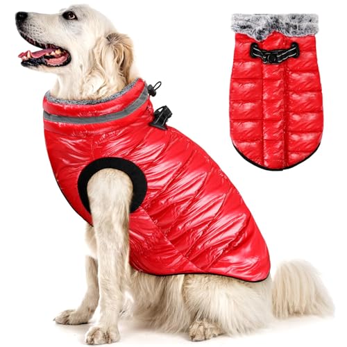 Eyein Wasserdichter Hundemantel mit Geschirr, Fleece Rollkragen Warme Hundewinterjacke mit doppeltem Reißverschluss, reflektierende Hundeschneejacke für kleine mittlere große Hunde, Rot, XXL Eyein Wasserdichter Hundemantel mit Geschirr, Fleece Rollkragen Warme Hundewinterjacke mit doppeltem Reißverschluss, reflektierende Hundeschneejacke für kleine mittlere große Hunde, Rot, XXL von Eyein