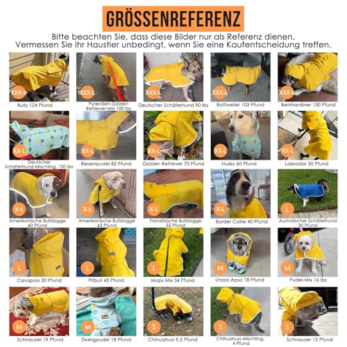 Eyein Wasserdichter Hunderegenmantel, Regenmantel für Große Hunde mit Kapuze und weichem Futter, Verstellbare Hunderegenjacke mit reflektierenden Streifen, Winddicht und leicht, Gelb, XL Eyein Wasserdichter Hunderegenmantel, Regenmantel für Große Hunde mit Kapuze und weichem Futter, Verstellbare Hunderegenjacke mit reflektierenden Streifen, Winddicht und leicht, Gelb, XL von Eyein
