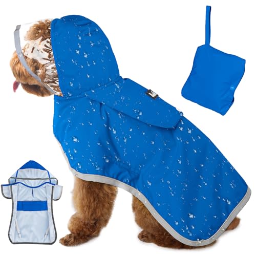 Eyein Wasserdichter Hunderegenmantel, Regenmantel für Kleiner Hunde mit Kapuze und weichem Futter, Verstellbare Hunderegenjacke mit reflektierenden Streifen, Winddicht und leicht, Blau, S Eyein Wasserdichter Hunderegenmantel, Regenmantel für Kleiner Hunde mit Kapuze und weichem Futter, Verstellbare Hunderegenjacke mit reflektierenden Streifen, Winddicht und leicht, Blau, S von Eyein