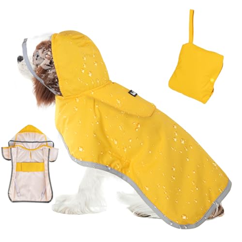 Eyein Wasserdichter Hunderegenmantel, Regenmantel für Mittlerer Hunde mit Kapuze und weichem Futter, Verstellbare Hunderegenjacke mit reflektierenden Streifen, Winddicht und leicht, Gelb, M Eyein Wasserdichter Hunderegenmantel, Regenmantel für Mittlerer Hunde mit Kapuze und weichem Futter, Verstellbare Hunderegenjacke mit reflektierenden Streifen, Winddicht und leicht, Gelb, M von Eyein